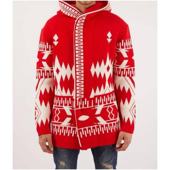 One In A Million Mens XL Zip Cardigan Sweater Jacket Shacket Red Heavy Knit - Picture 1 of 15